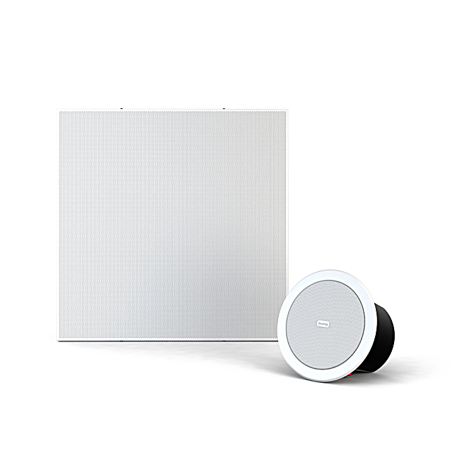 Biamp’s new 2x2 foot DC220T and 5.5” CM10TB ceiling speakers