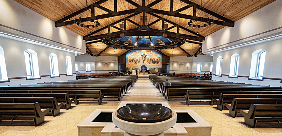 Inside view of the new Saint Charles Borromeo Church, facing the altar