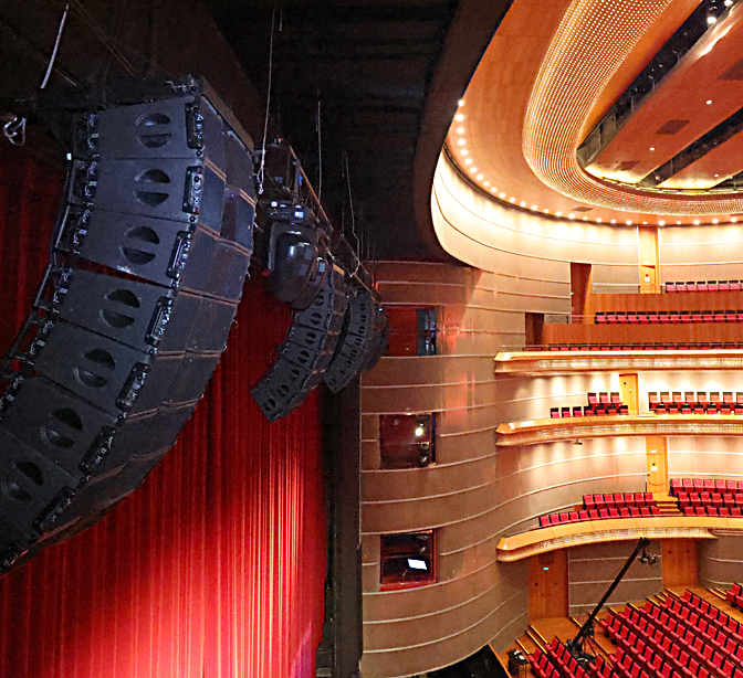 The L-ISA speaker configuration consisted of a main scene system of five hangs of eight L-Acoustics Kara speakers each, spread across the opera hall’s stage.