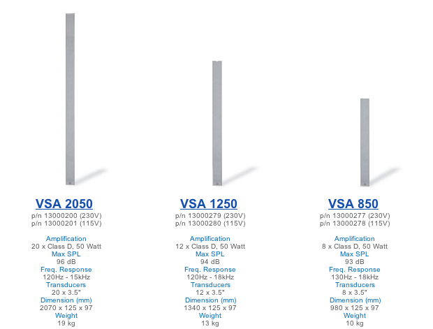 RCF VSA 2050, 1250 and 850 loudspeakers