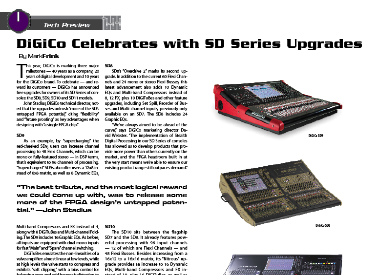 DiGiCo Marks Anniversaries with SD Series Upgrades