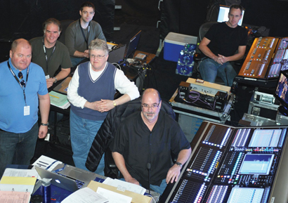 From left, Taidus Vallandi, technical sales manager, DiGiCo/Group One; Andrew (Fletch) Fletcher, freelance consultant; Jeff Peterson, freelance consultant/PA system designer; Leslie Anne Jones, The Recording Academy/Producers & Engineers Wing; Ron Reaves, FOH music mixer and Mikael Stewart, production mixer, ATK AudioTek.