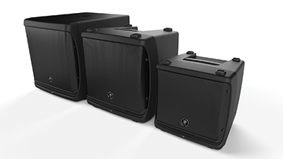 From left, the DLM12S subwoofer, the DLM12 and the DLM8.