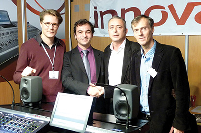 From left, Axel Brisard; Marcel Babazadeh, International Sales Director, Innovason ; Didier Chagnon, MD Sennheiser France ; Alain Richer, Director of the Pro Division, Sennheiser France