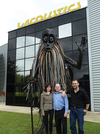 L-Acoustics’ Laure Guymont, Hills SVL Group's Don McConnell and L-Acoustics' Tim McCall at L-Acoustics’ headquarters in Marcoussis, France.