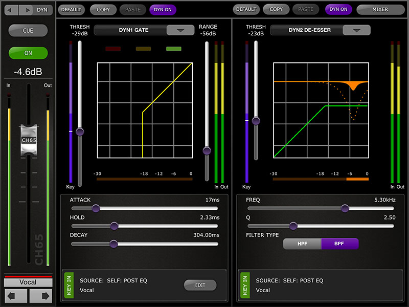 Yamaha StageMix Dynamics Editing Screen