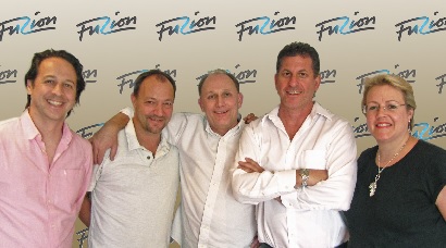 Fuzion's Tony Torlini, Edmund Draycott and Gary Ashton; VUE's Doug Green; and Fuzion's Beckie Hughes.