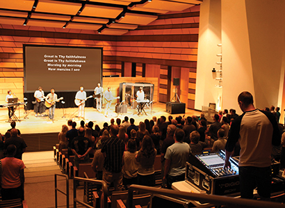 Mill City Church, a portable ministry that uses Colorado State University’s Center for the Arts building in Ft. Collins, found its mobile audio solution in the form of a DiGiCo SD11 console and a Tannoy system with VXP12Q mains and VNET DR218 subs.