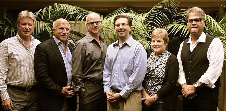 The team at Richard Dean Associates. Pictured from left are Bill King, Dick Bazirgan, John Davidson, Sean Estella, Suzie Markos and Lou DiTommaso. Missing is Fred Renz, who is new to RDA and who has worked with QSC products in New England for 22 years.