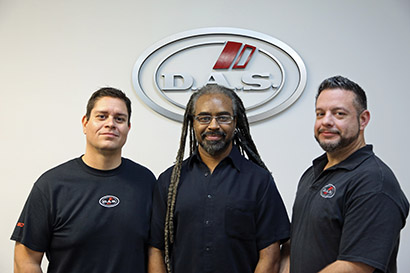 From left, Robert Almodovar, Darrin Young, and Javier Cabal, the new hires at D.A.S. Audio in Miami.