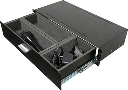 A depth of 8.25 inches makes the Grundorf 75-110 Compact Rack Drawer well suited for use as wireless racks