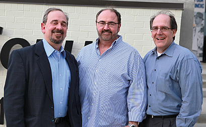 Pictured here, from left, is PreSonus chairman Kevin Kouhig, WorxAudio founder Hugh Sarvis and PreSonus CEO Jim Mack.