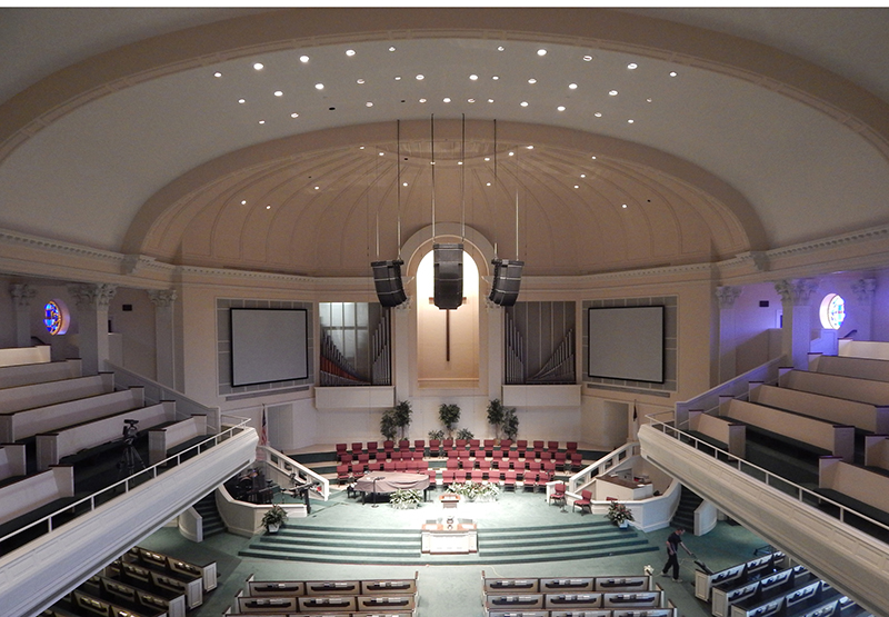 First Baptist Church in Lawton, OK, recently installed a new P.A. system consisting of Bose RoomMatch asymmetrical array modules.