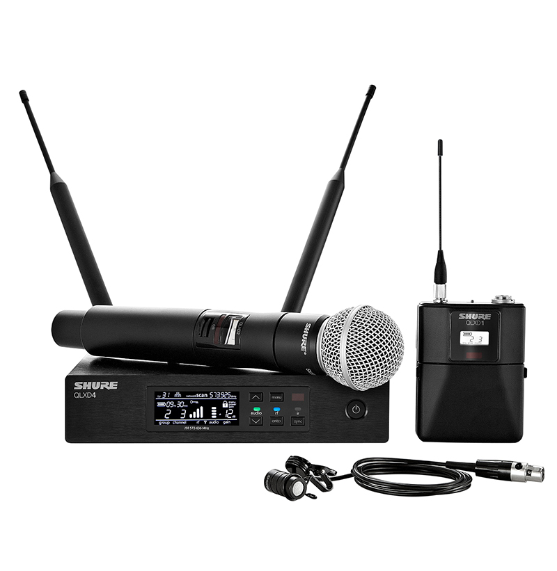 The QXL-D system is offered in several versions including this “combo” style that includes an SM58 handheld and a beltpack/lavalier transmitter.