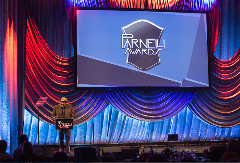 Benny Collins accepts the 2014 Parnelli Lifetime Achievement Award, Nov. 22, 2014 at the MGM Grand in Las Vegas. Photo by Adam Kaplan