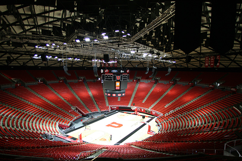 The Huntsman Center, home to the University of Utah’s Runnin’ Utes basketball and other school teams.