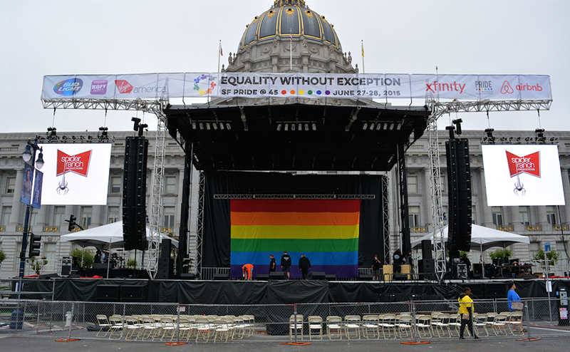 Spider Ranch provided sound for 13 stages (including the main stage shown here) during San Francisco's massive SF Pride Celebration in late June