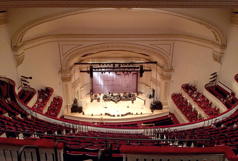 Back row view of setup for John Mellencamp show at Carnegie Hall.