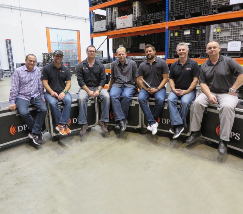 Members of the DPS team in the Burbank warehouse (left to right): Alan Sherin, Rob Kurtz, Jon Tunstall, R.J. Lynn, Anthony Dever, John Lee and Andrew “Hamish” Mills.