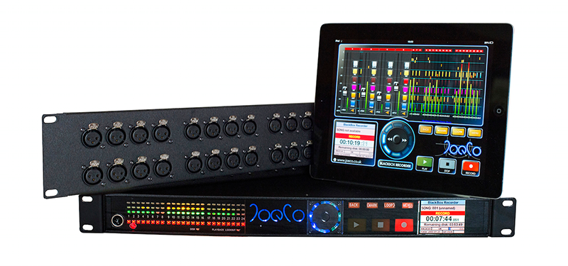 The BBR1MP, as tested has 24 channels of microphone preamplifiers on D-Sub 25 connectors. Shown here with control software running on an iPad and the optional 2-rackspace XLR breakout panel.