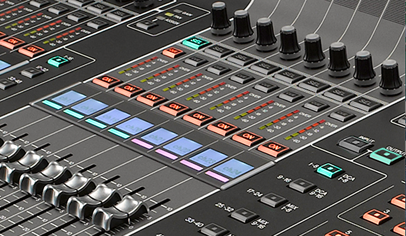 The group/DCA section of a Yamaha CL5 digital console.