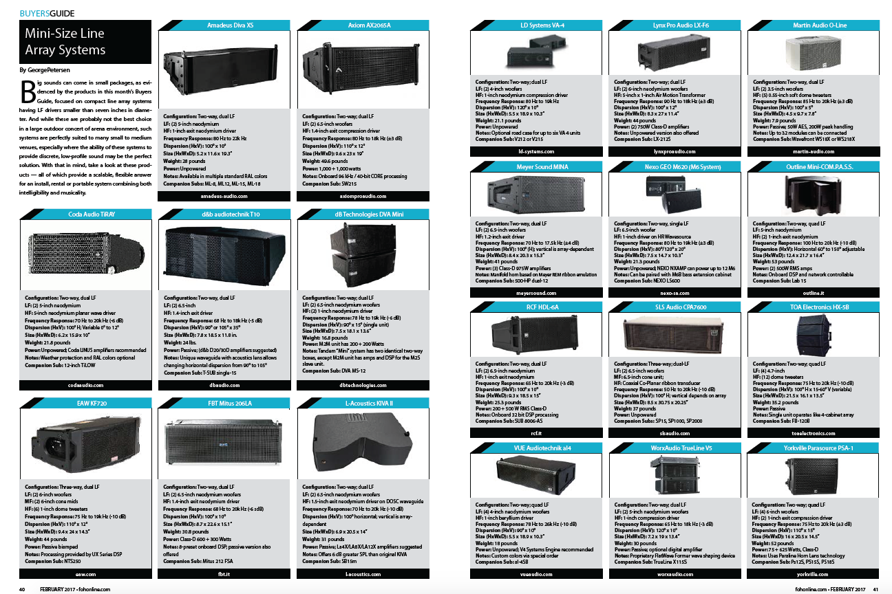 FOH Magazine Buyers Guide Feb 2017 - Mini Size Line Array Systems