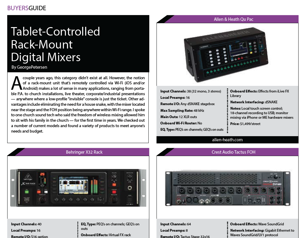 Tablet-Controlled Rack-Mount Digital Mixers