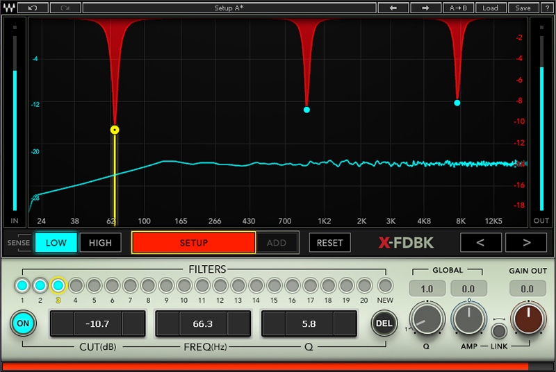 Screen shot shows Waves X-FDBK plug-in interface