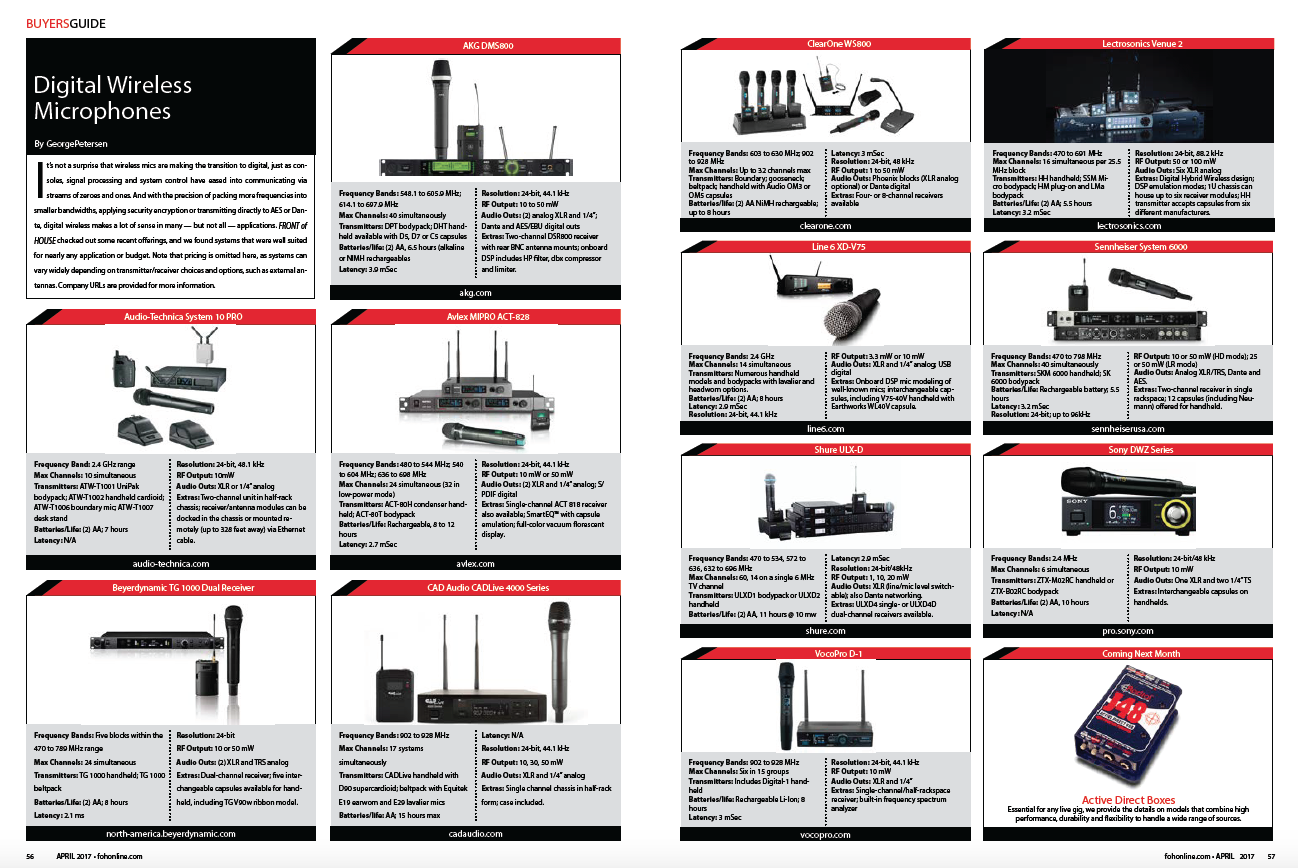 FOH April 2017 Buyers Guide - Digital Wireless Microphones