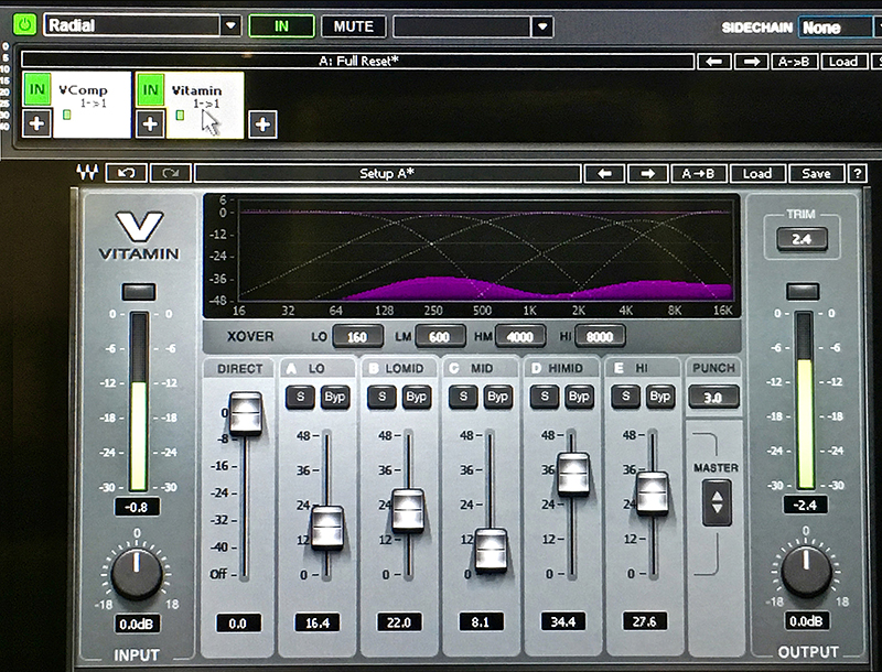 A Waves V-Comp was followed by a Waves Vitamin plug-in.