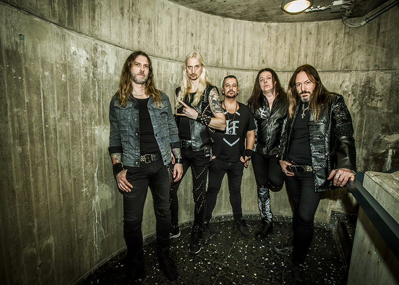 Swedish rockers HammerFall. Pontus Norgren is second from right.