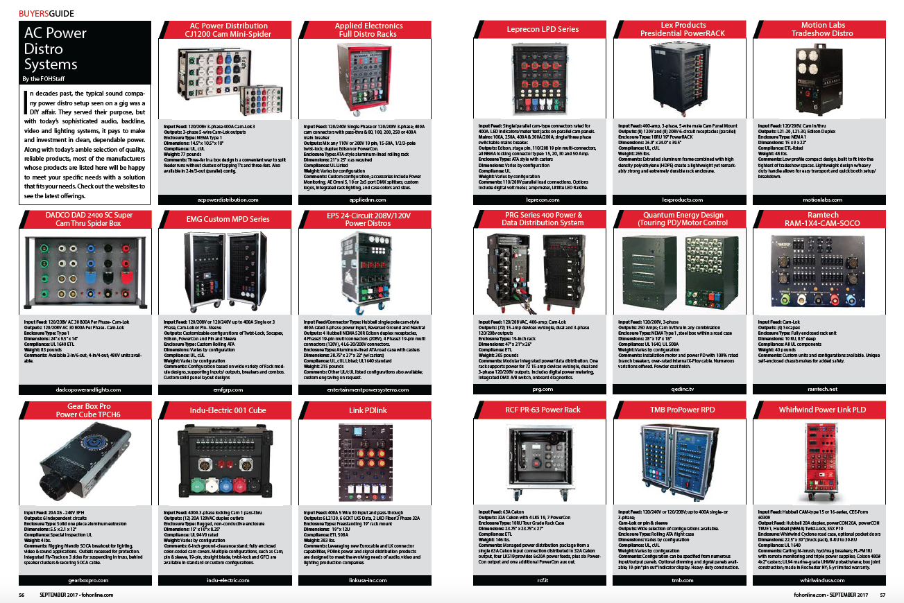 FOH Sept. 2017 Buyers Guide - Power Distros