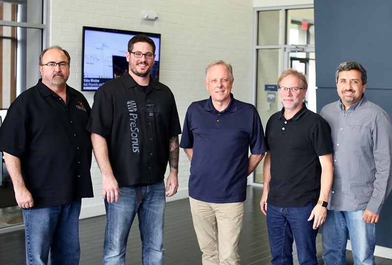 From left, Hugh Sarvis, chief designer, loudspeaker division; Tony Flammia, director, commercial division; Stephen Fraser, CEO; Jim Odom, chief strategy officer/founder; and Rick Naqvi, VP sales.