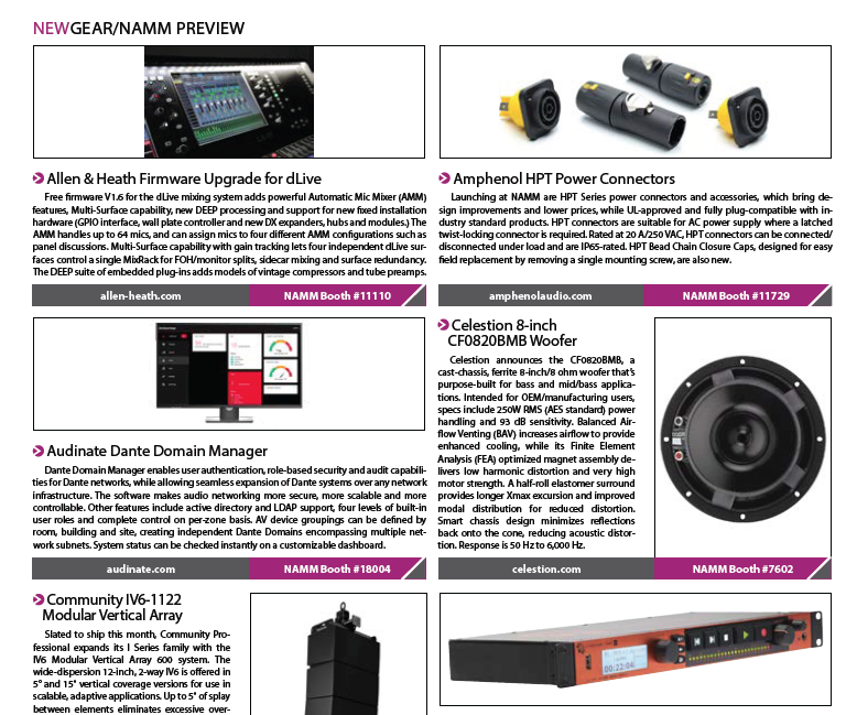 FOH Magazine, January 2018 New Gear - NAMM Product Preview