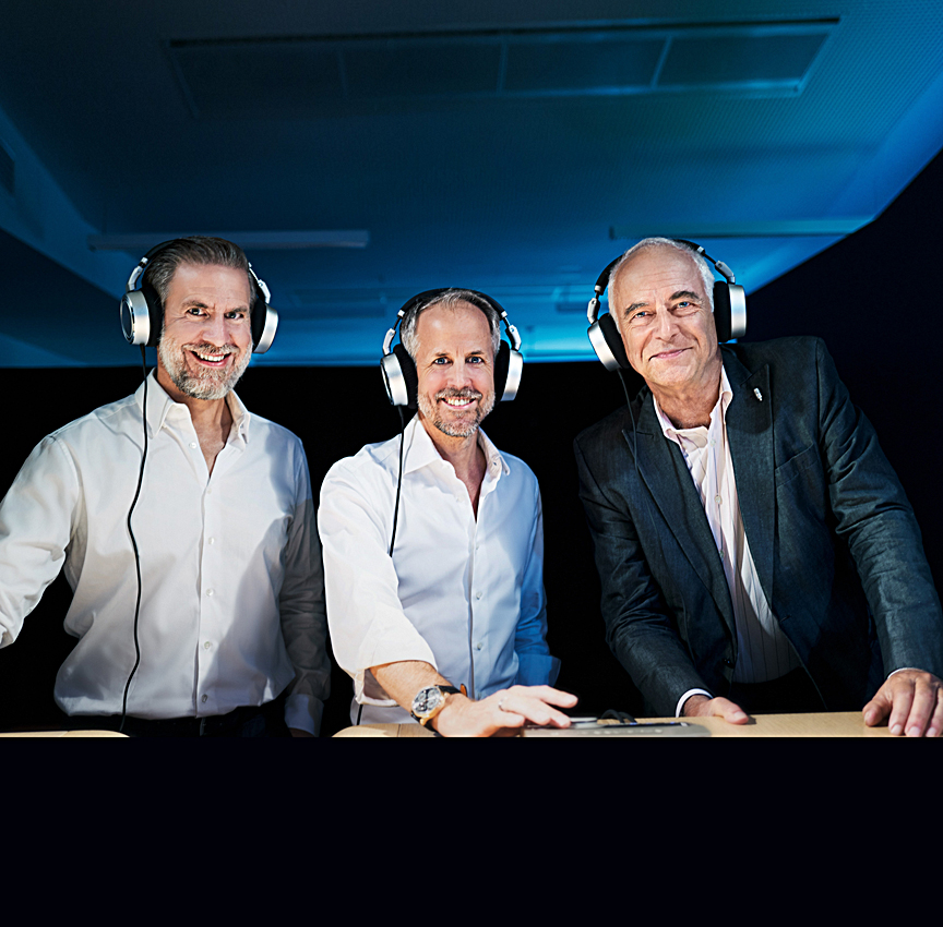 Left to right: Ralf Oehl, CEO Georg Neumann GmbH, Dr. Andreas Sennheiser, Co-CEO Sennheiser, Claude Cellier, CEO Merging Technologies