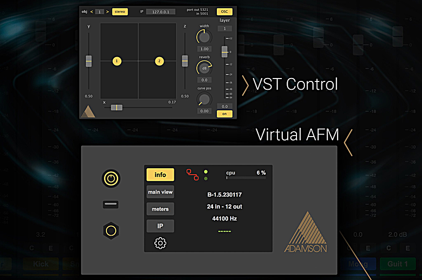 The two new applications are VST Control for remotely controlling the Adamson Fletcher Machine immersive audio rendering engine and the Virtual Adamson Fletcher Machine (vAFM), a version of AFM in software form