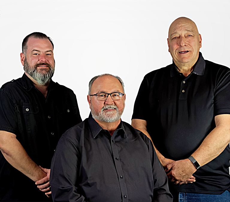 Renowned loudspeaker designer Hugh Sarvis takes the helm of the company’s design efforts. Left to right: Eric Welch, Hugh Sarvis and Norvin Roessing