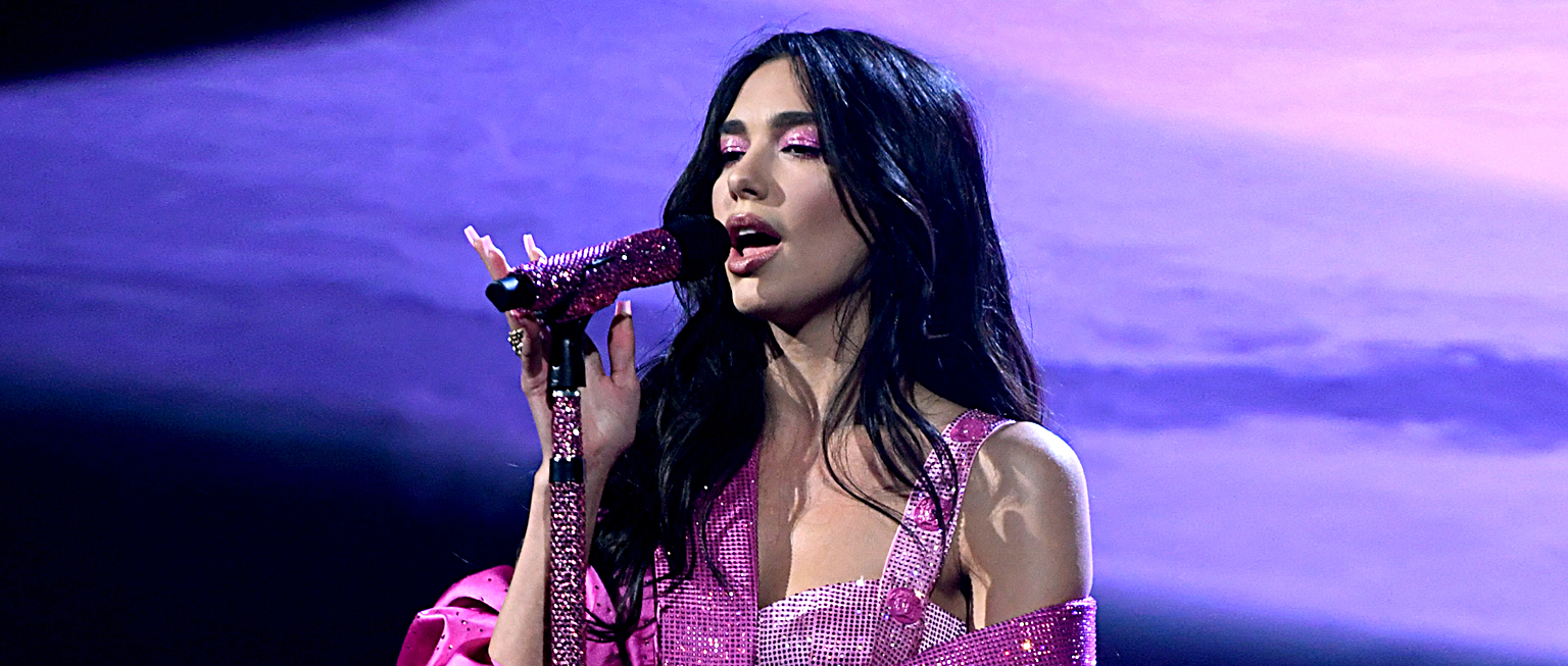 Dua Lipa, who won the GRAMMY for Best Pop Vocal Album, sported a blinged-out pink Axient Digital KSM9 handheld mic for her performance at the GRAMMYs. Photo: Kevin Winter/Getty Images for The Recording Academy