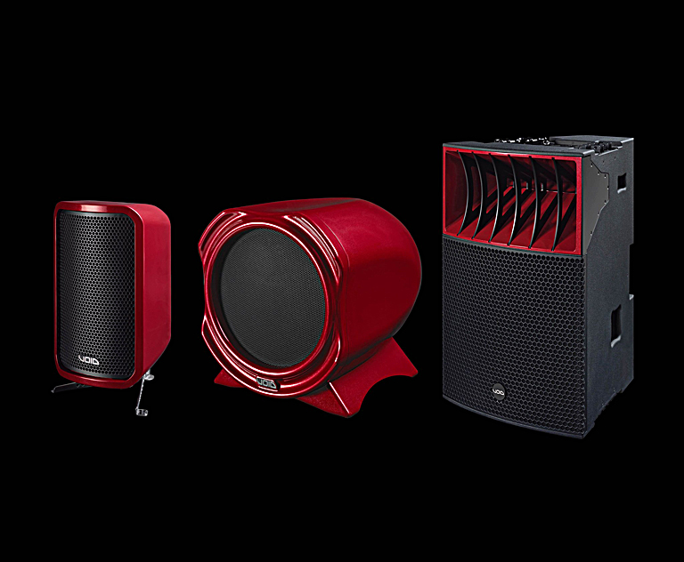 Shown here (L-R) are Void’s new Cyclone double-8 subwoofer, Air 15 15” subwoofer and Arclite point-source speaker launches from ISE 2023